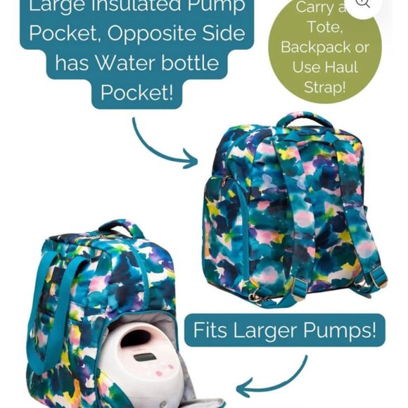 Sarah Wells Nursing/Pumping Kelly Backpack & Cold Gold Cooler, Aquarelle - Picture 8 of 10